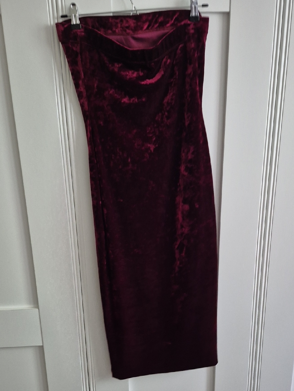 ANGL Strapless Velvet Midi Dress in Deep Wine